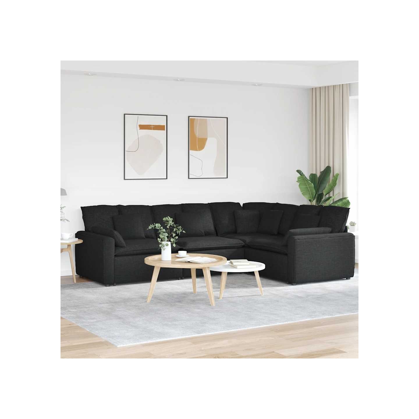 Canapé modulable avec coussins en tissu noir