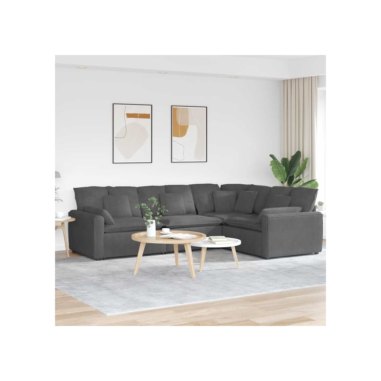 Canapé modulable avec coussins velours côtelé gris foncé