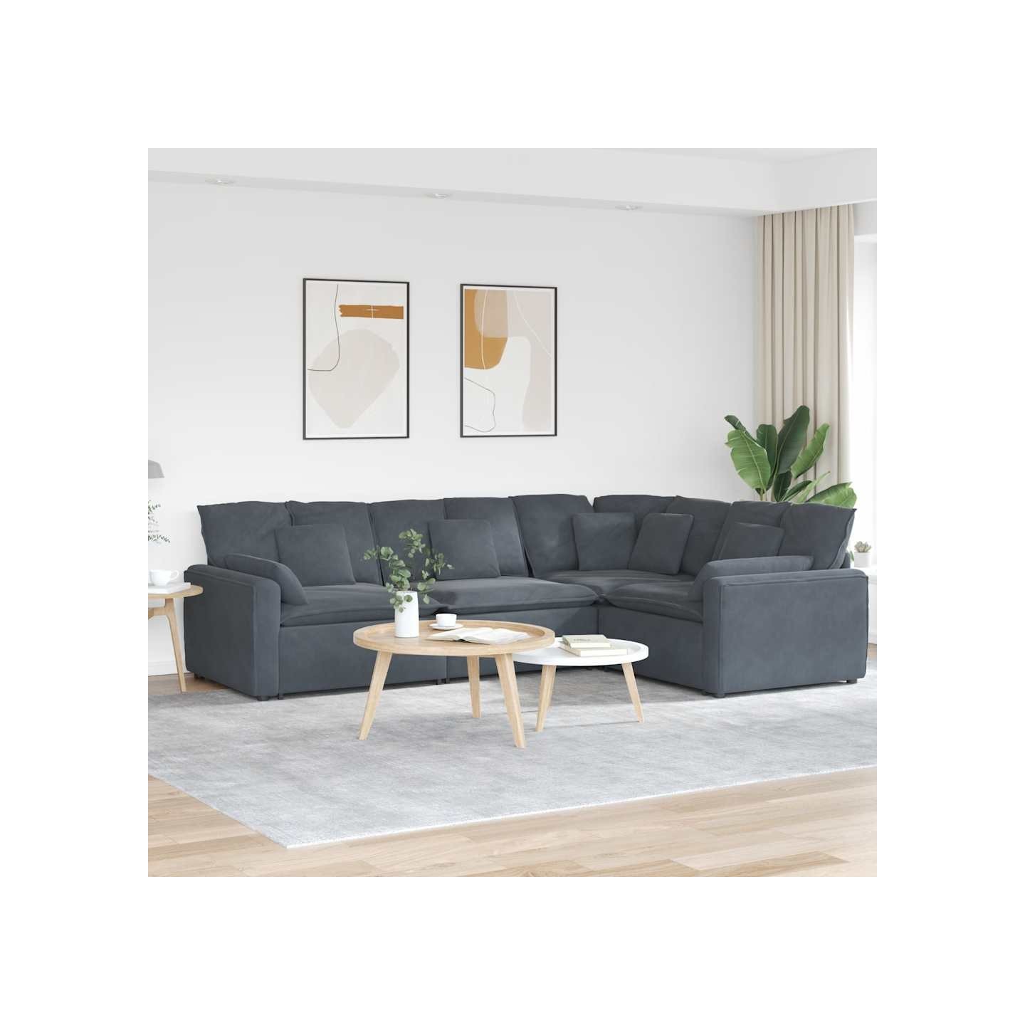 Canapé modulaire avec coussins en velours gris foncé