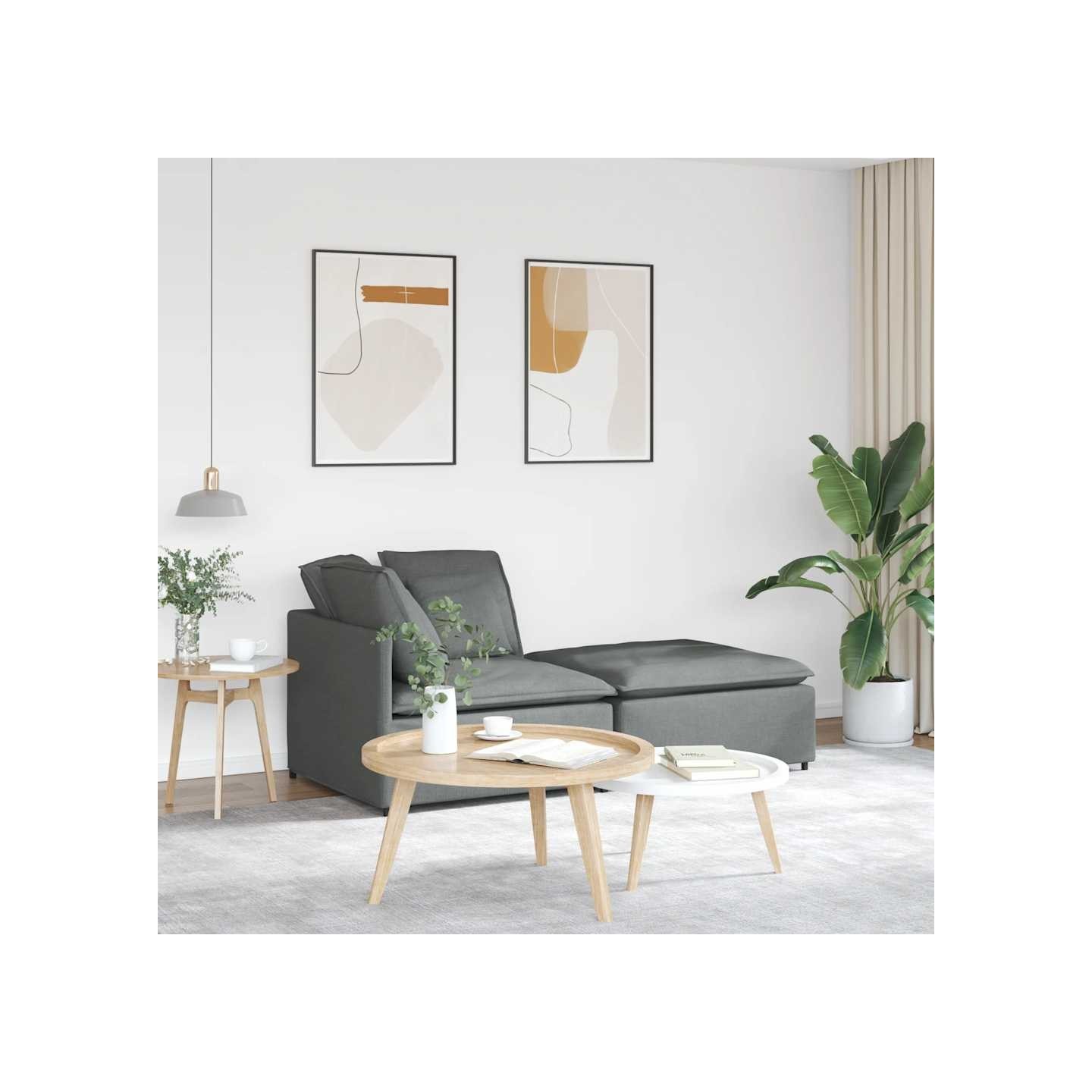 Canapé modulaire et repose-pieds et coussins tissu gris foncé