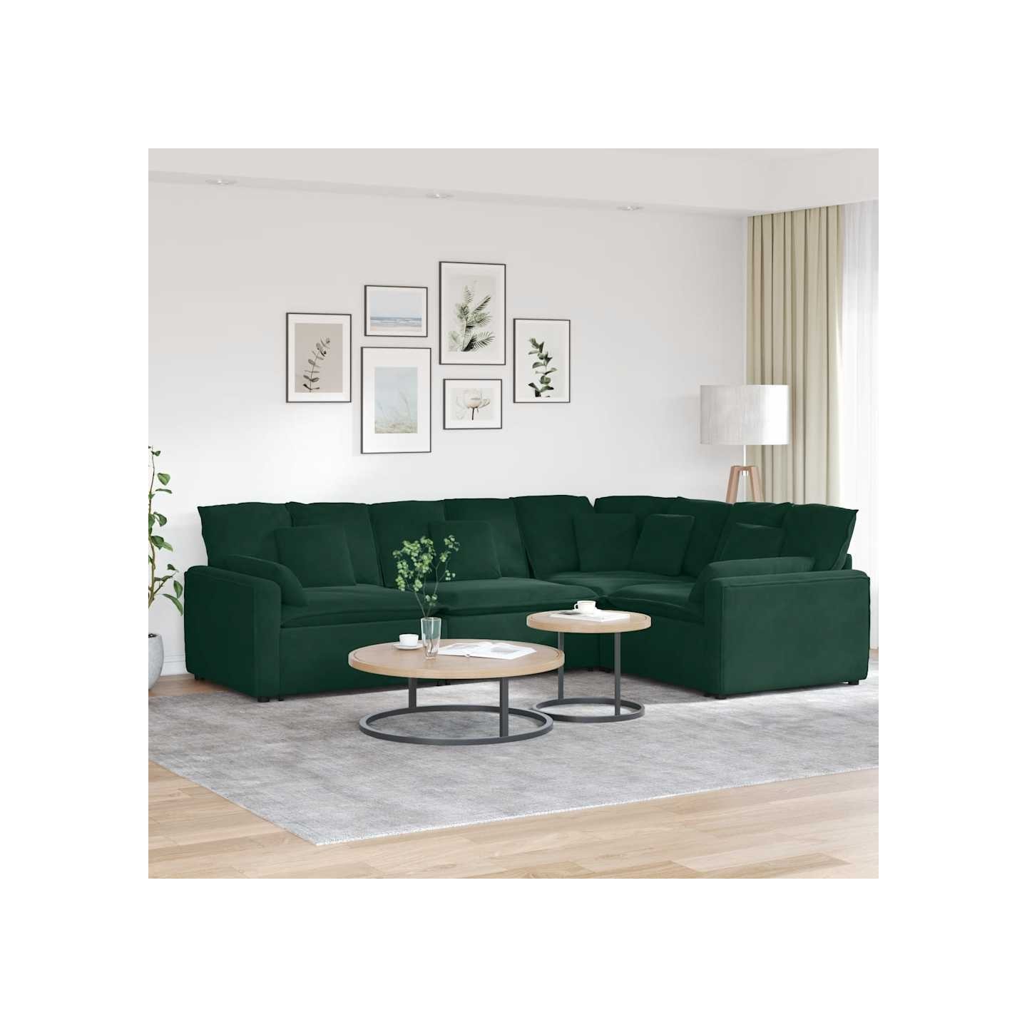 Canapé modulable avec coussins velours vert foncé