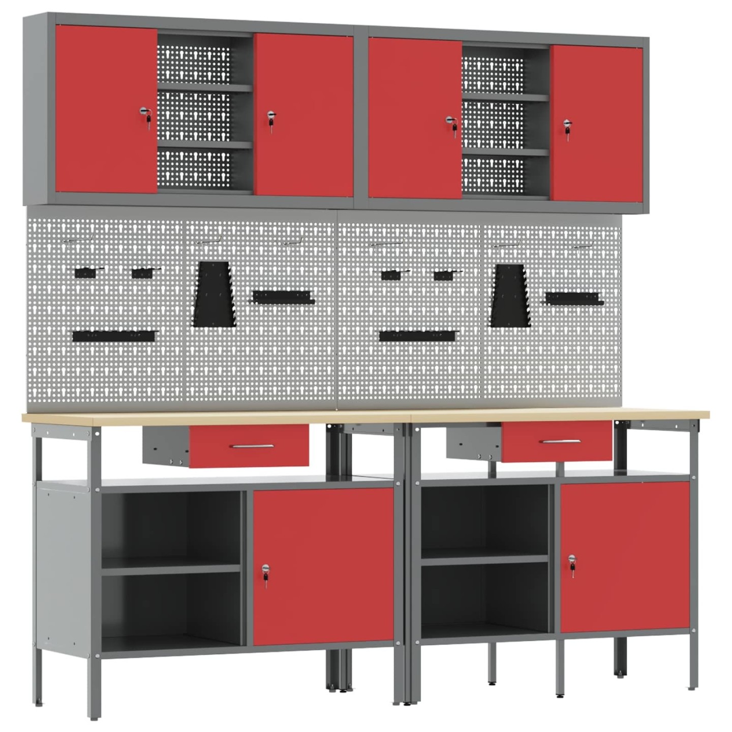 Ensemble d'établi 8 pc Rouge et Gris Acier enduit de poudre
