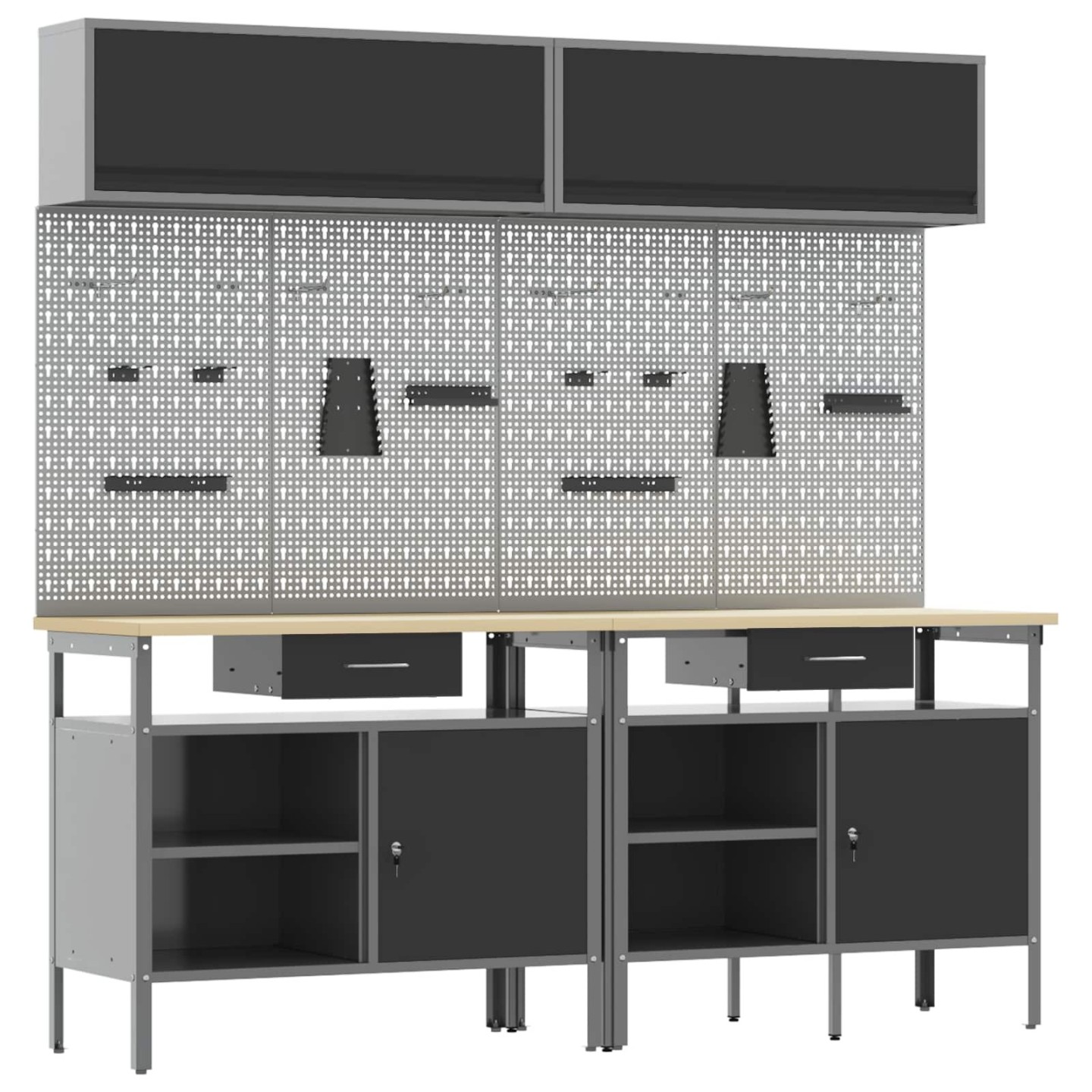 Ensemble d'établi 8 pc Noir et gris Acier enduit de poudre