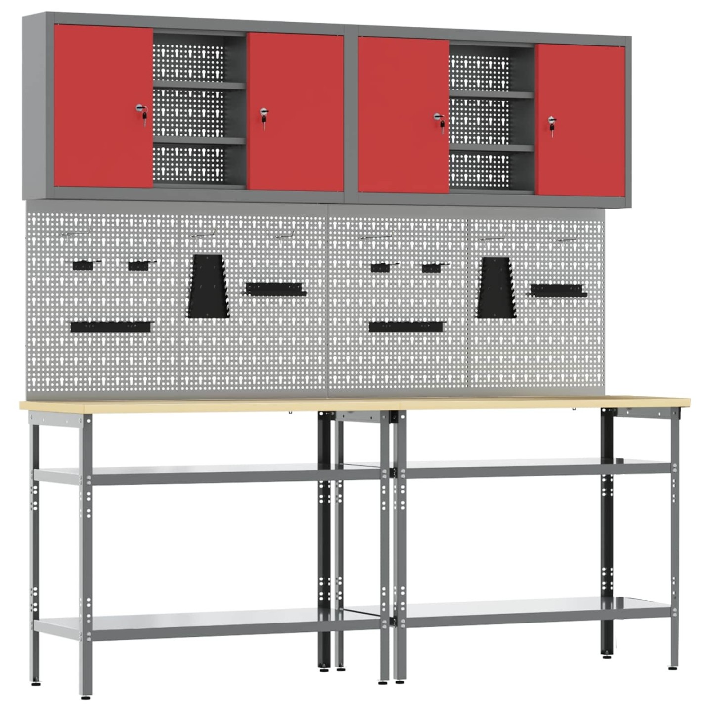 Ensemble d'établi 8 pc Rouge et Gris Acier enduit de poudre