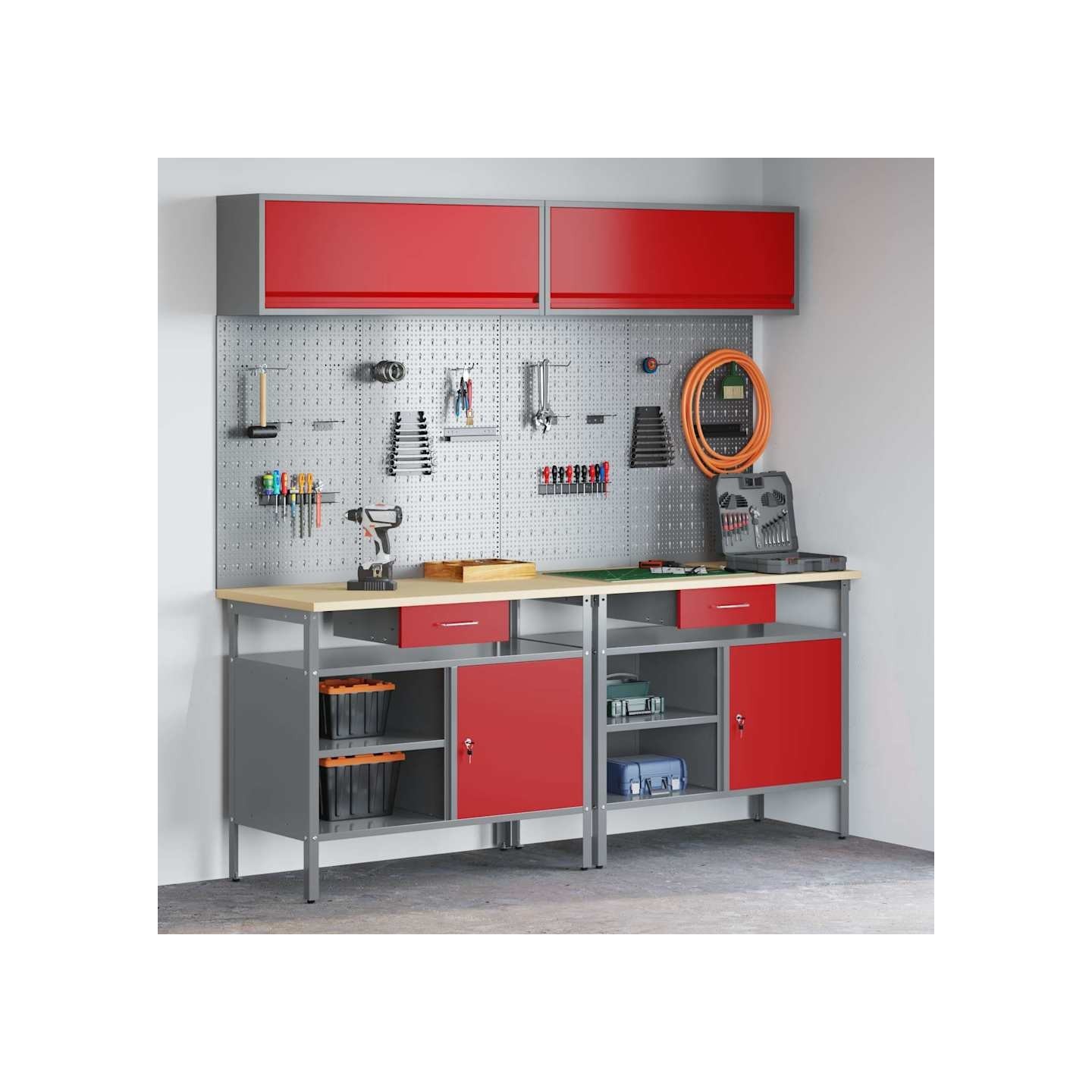 Ensemble d'établi 8 pc Rouge et Gris Acier enduit de poudre