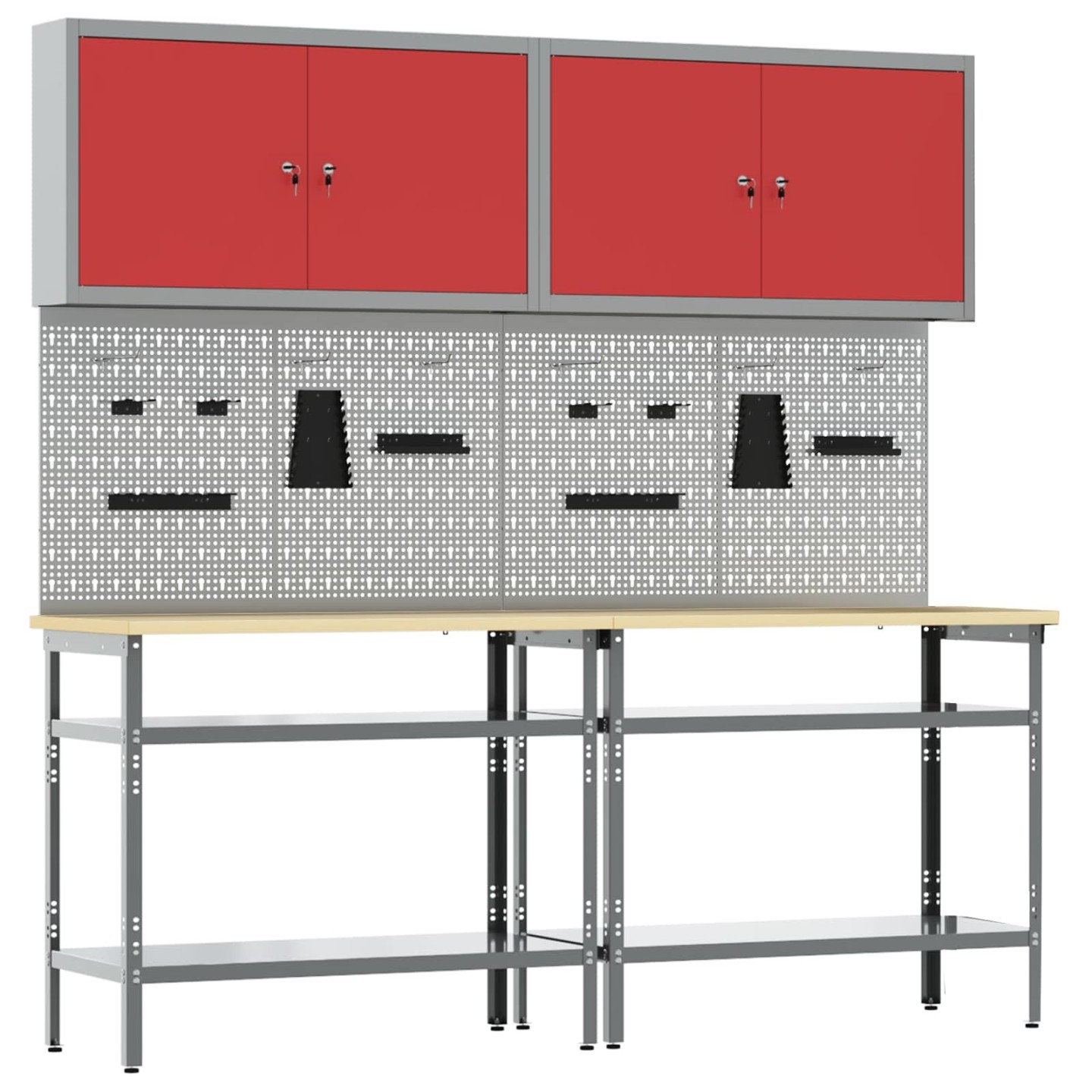 Ensemble d'établi 8 pc Rouge et Gris Acier enduit de poudre