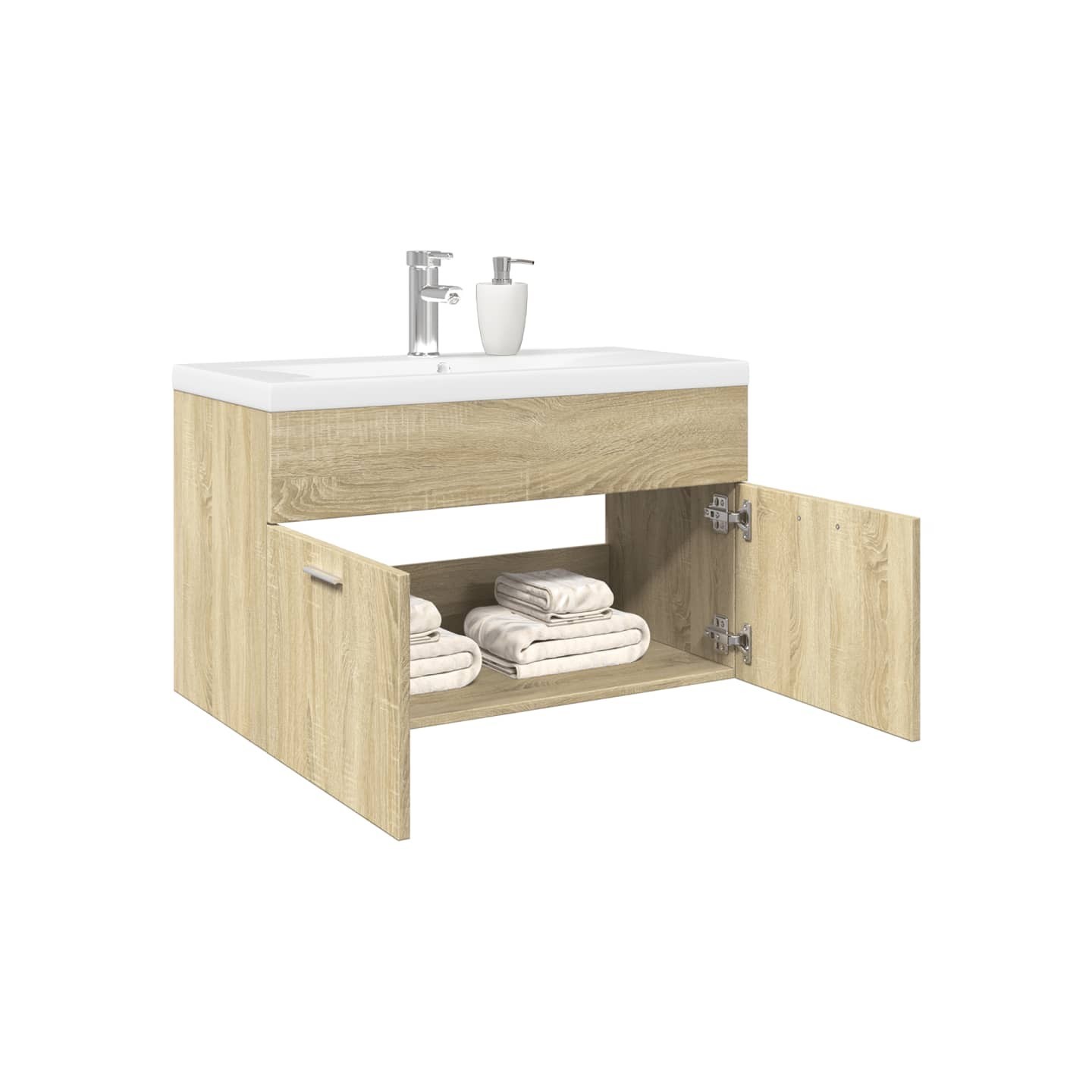 Armoire lavabo de salle de bain et bassin intégré chêne sonoma