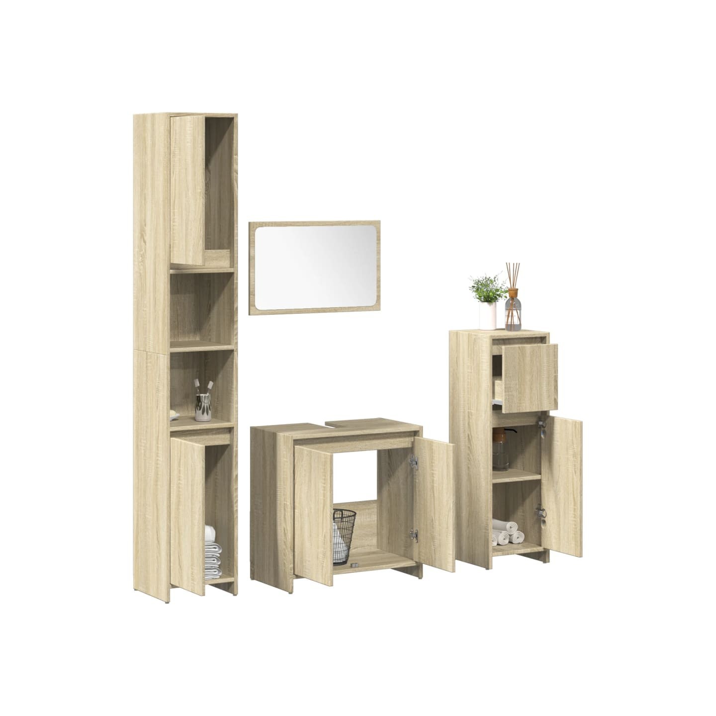 Ensemble de meubles de salle de bain 4 pcs chêne sonoma