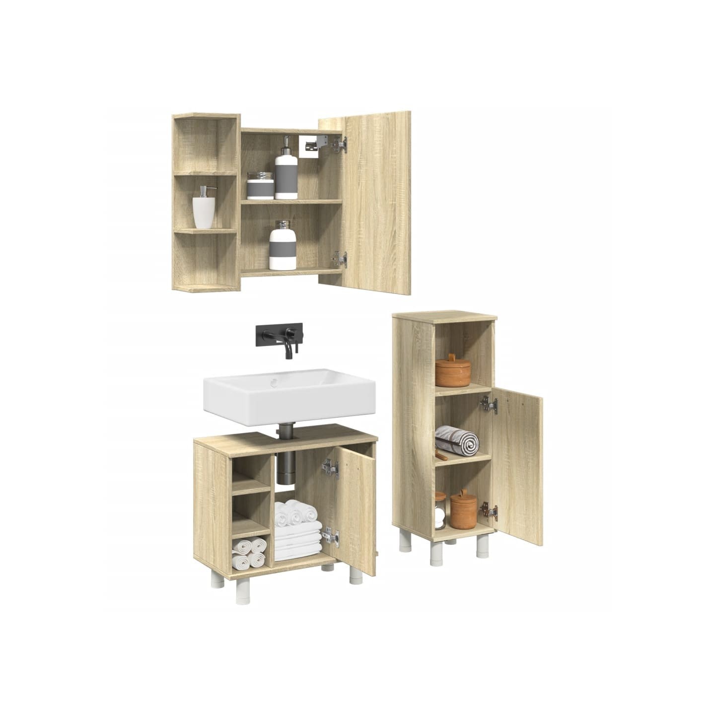 Ensemble de meubles de salle de bain 3 pcs chêne sonoma