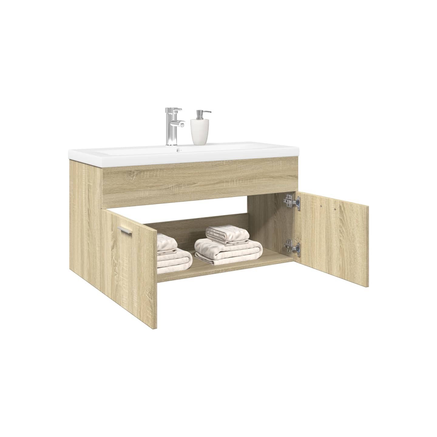Armoire lavabo de salle de bain et bassin intégré chêne sonoma