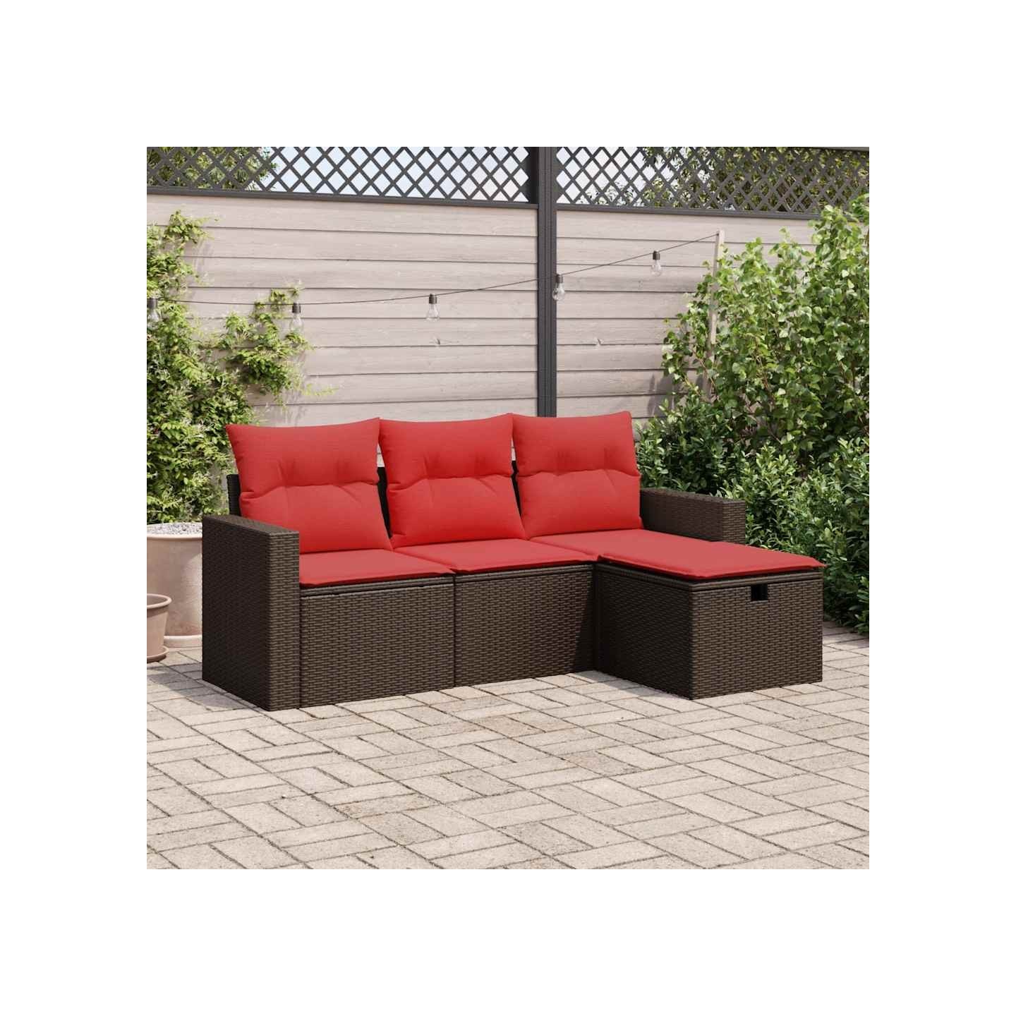 Salon de jardin 4 pcs avec coussins marron résine tressée