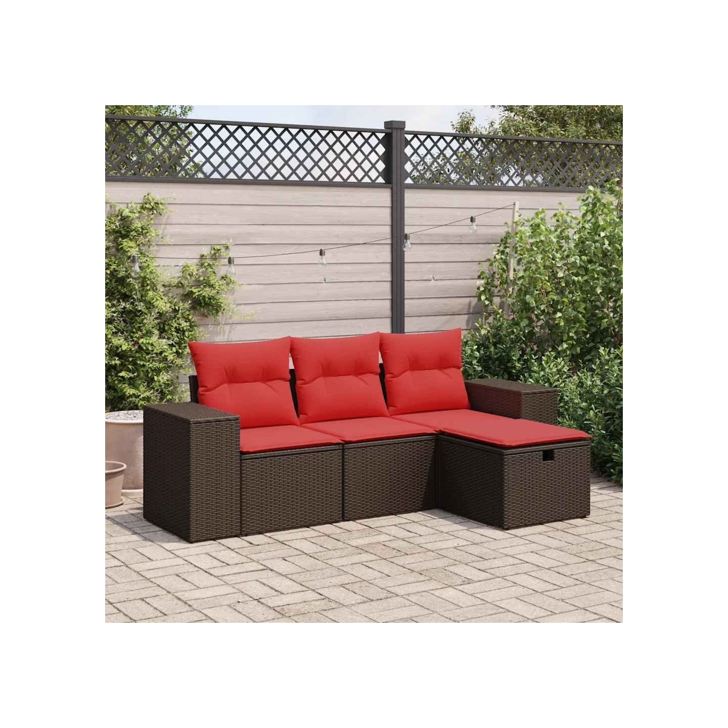 Salon de jardin 4 pcs avec coussins marron résine tressée