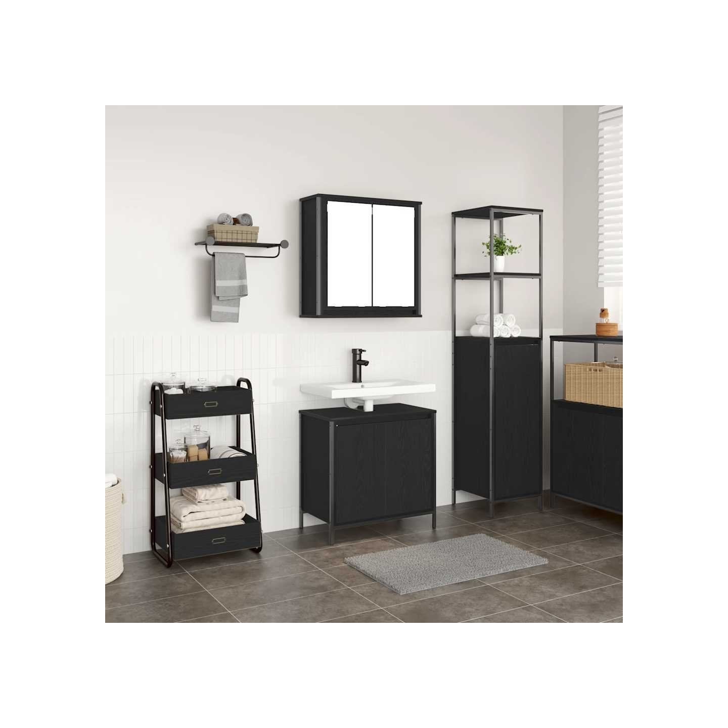 Ensemble de meubles de salle de bain 2 pcs en chêne noir