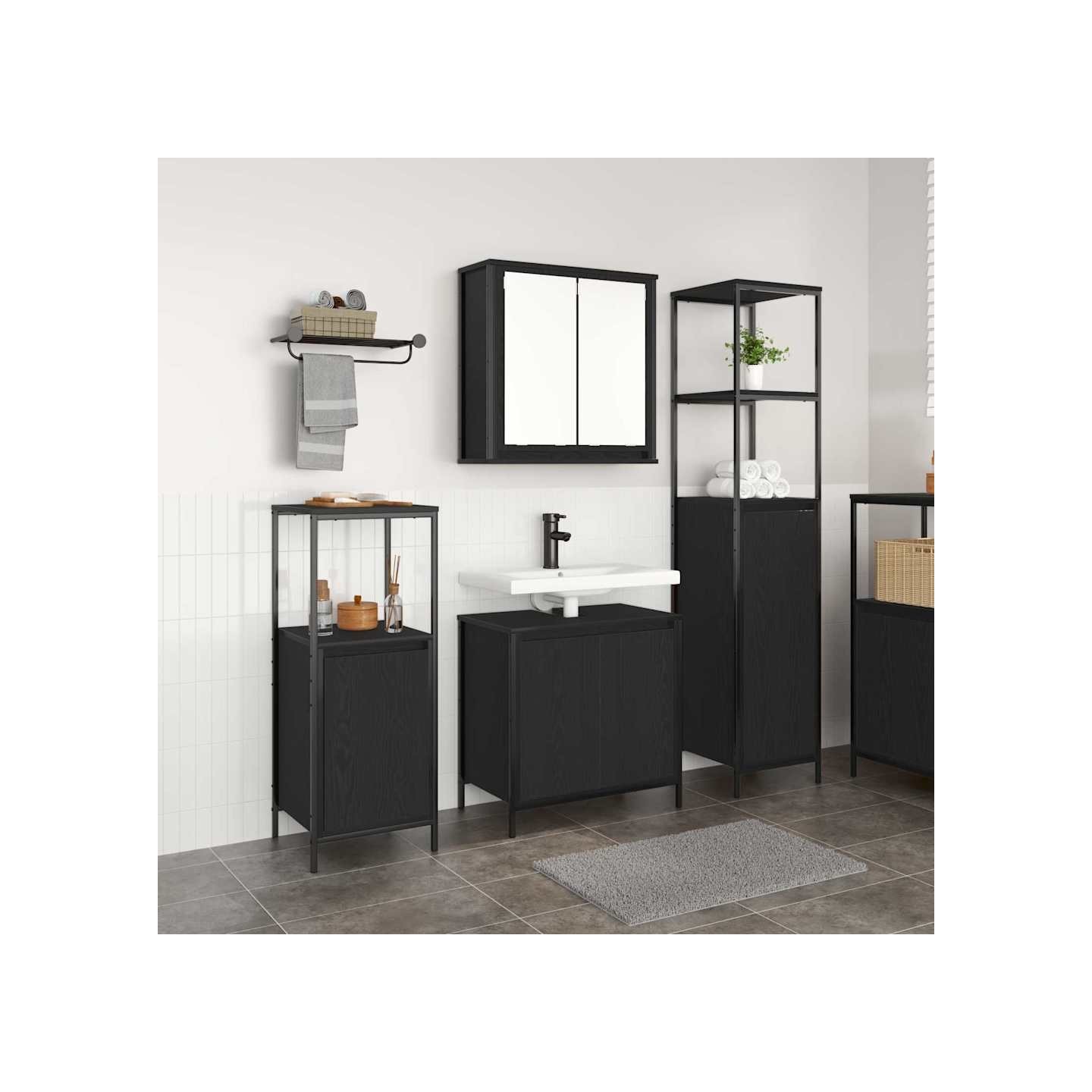 Ensemble de mobilier de salle de bain 3 pc Chêne noir