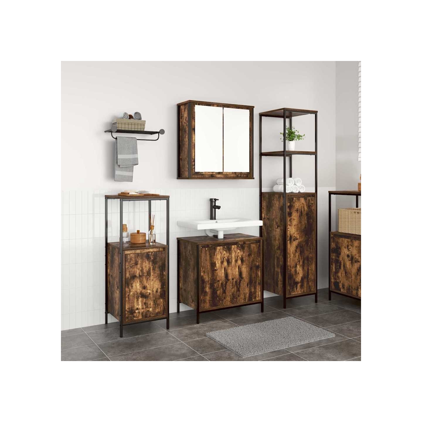 Ensemble de mobilier de salle de bain 3 pc Chêne fumé et noir