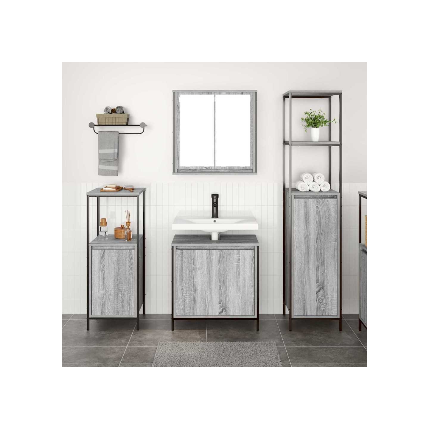 Ensemble de mobilier de salle de bain 3 pc Gris Sonoma et noir