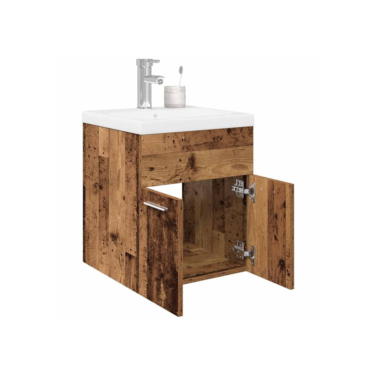 Meuble lavabo avec bassin et robinet intégrés vieux bois