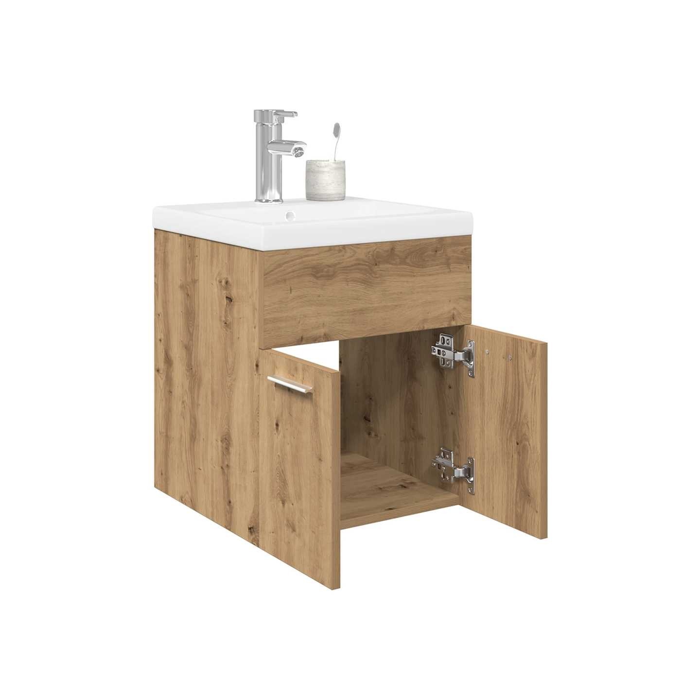 Meuble lavabo avec bassin et robinet intégrés chêne artisanal
