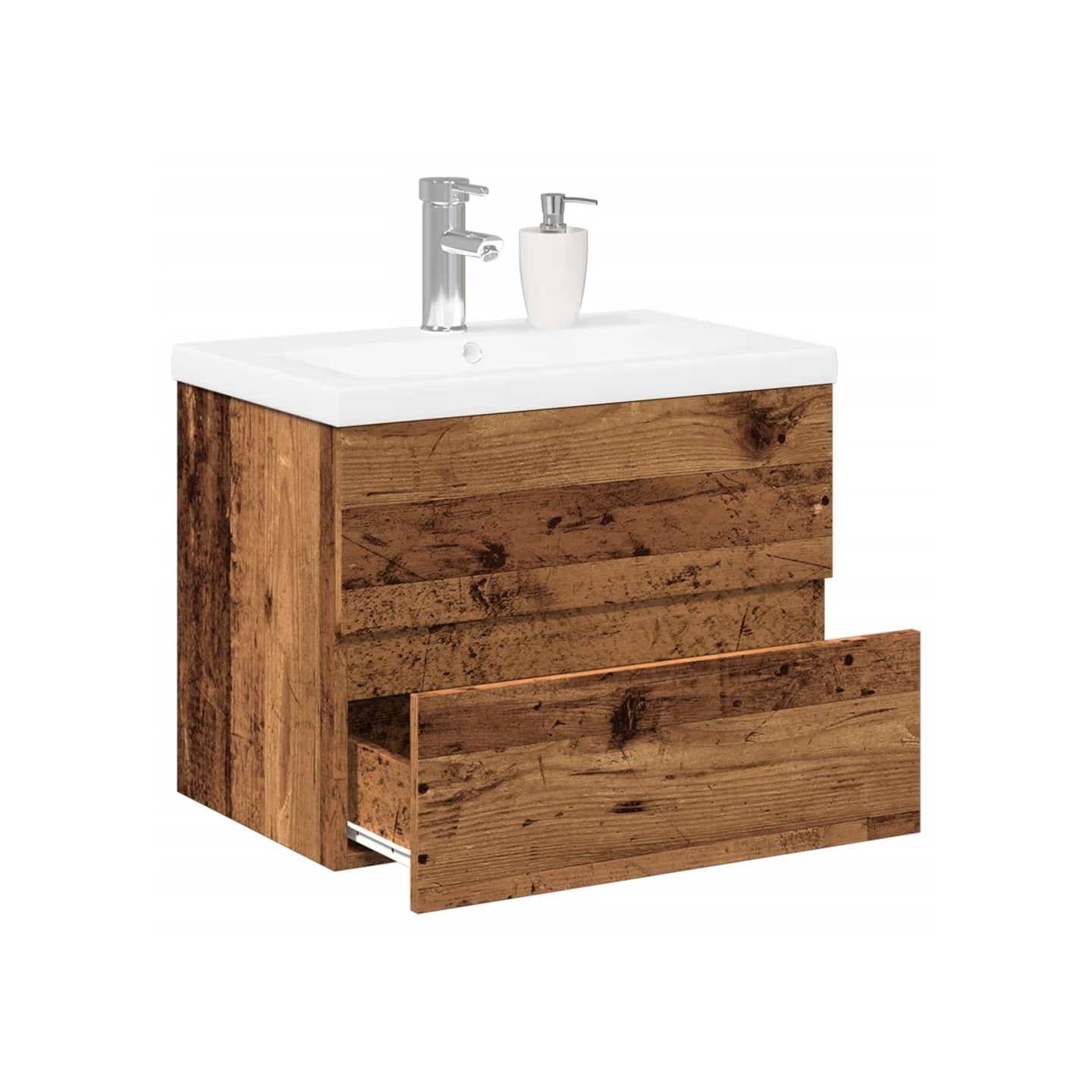 Armoire lavabo avec bassin intégré vieux bois