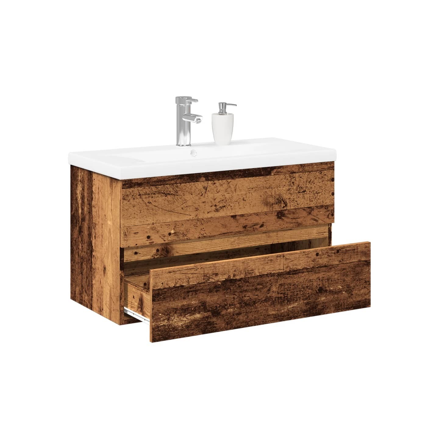 Armoire lavabo avec bassin intégré vieux bois