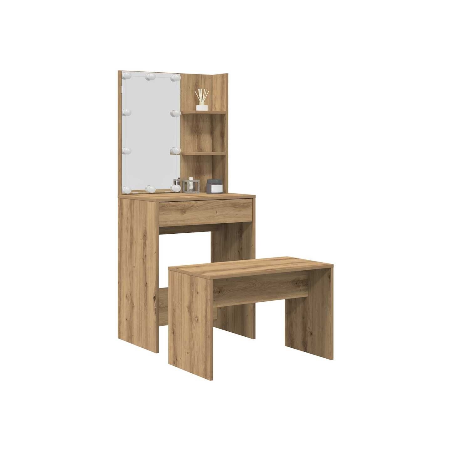 Ensemble de coiffeuse avec LED chêne artisanal bois ingénierie