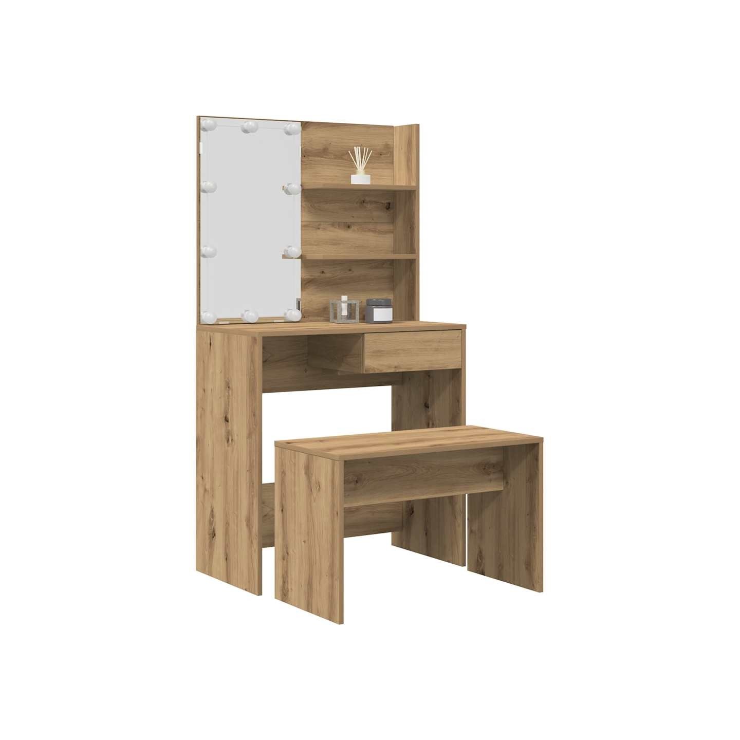 Ensemble de coiffeuse avec LED chêne artisanal bois ingénierie