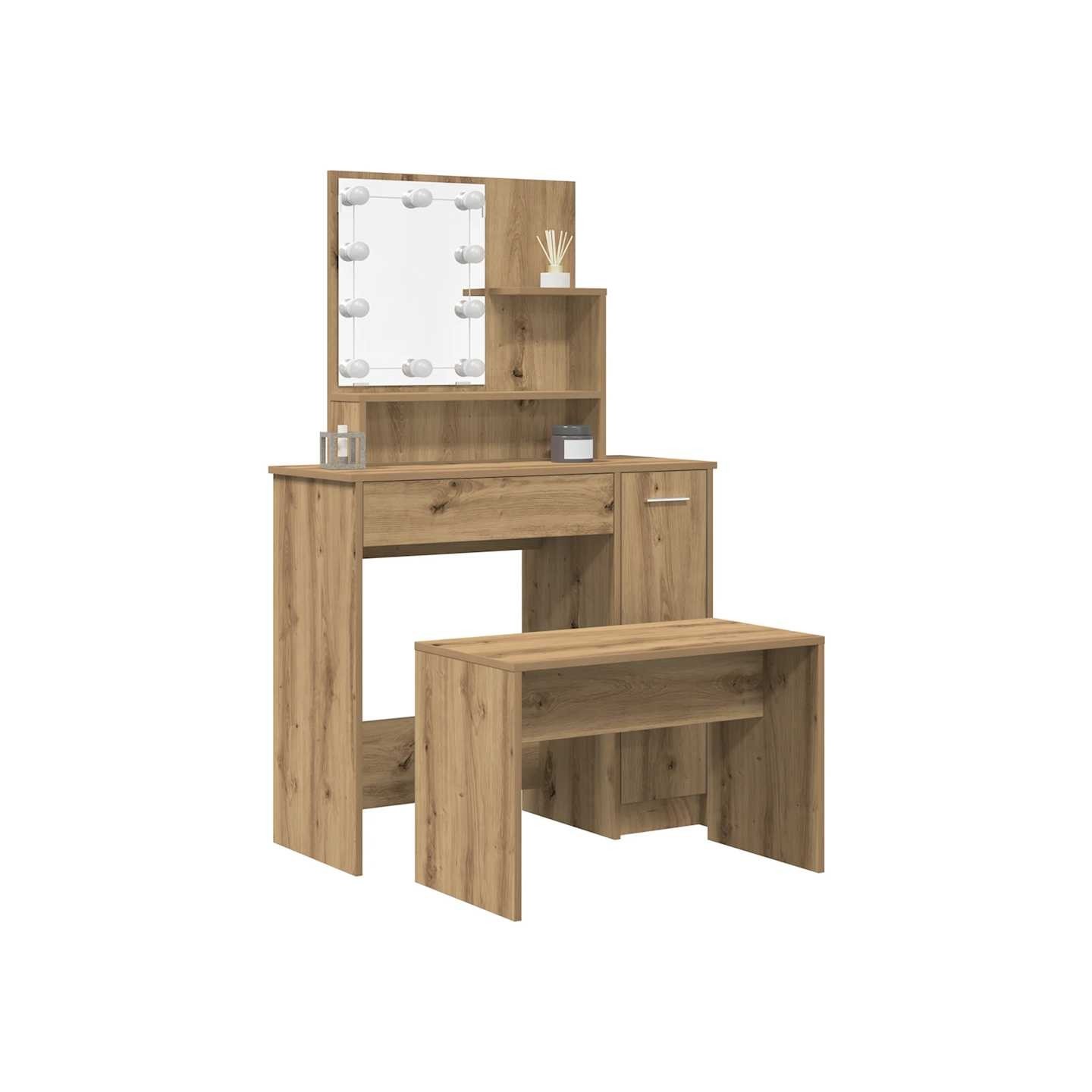 Ensemble de coiffeuse avec LED vieux bois bois d'ingénierie