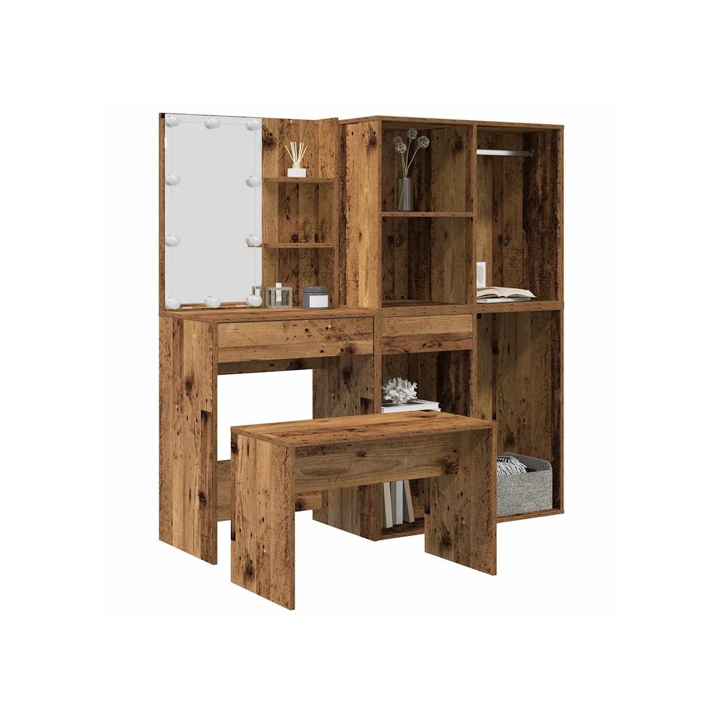 Ensemble de coiffeuse avec LED vieux bois bois d'ingénierie