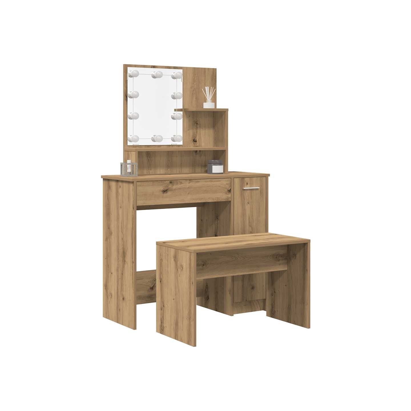 Ensemble de coiffeuse avec LED chêne artisanal bois ingénierie