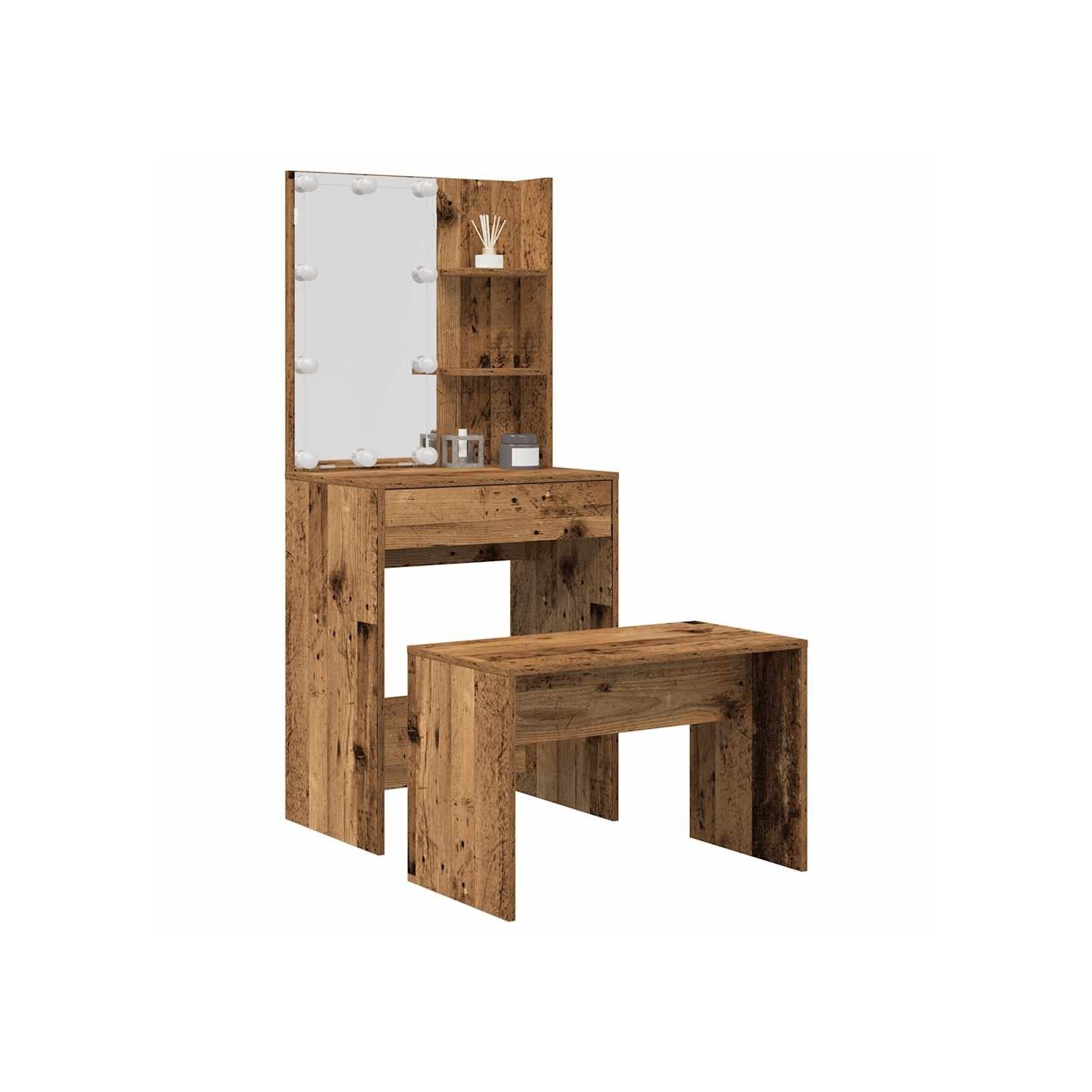Ensemble de coiffeuse avec LED vieux bois bois d'ingénierie