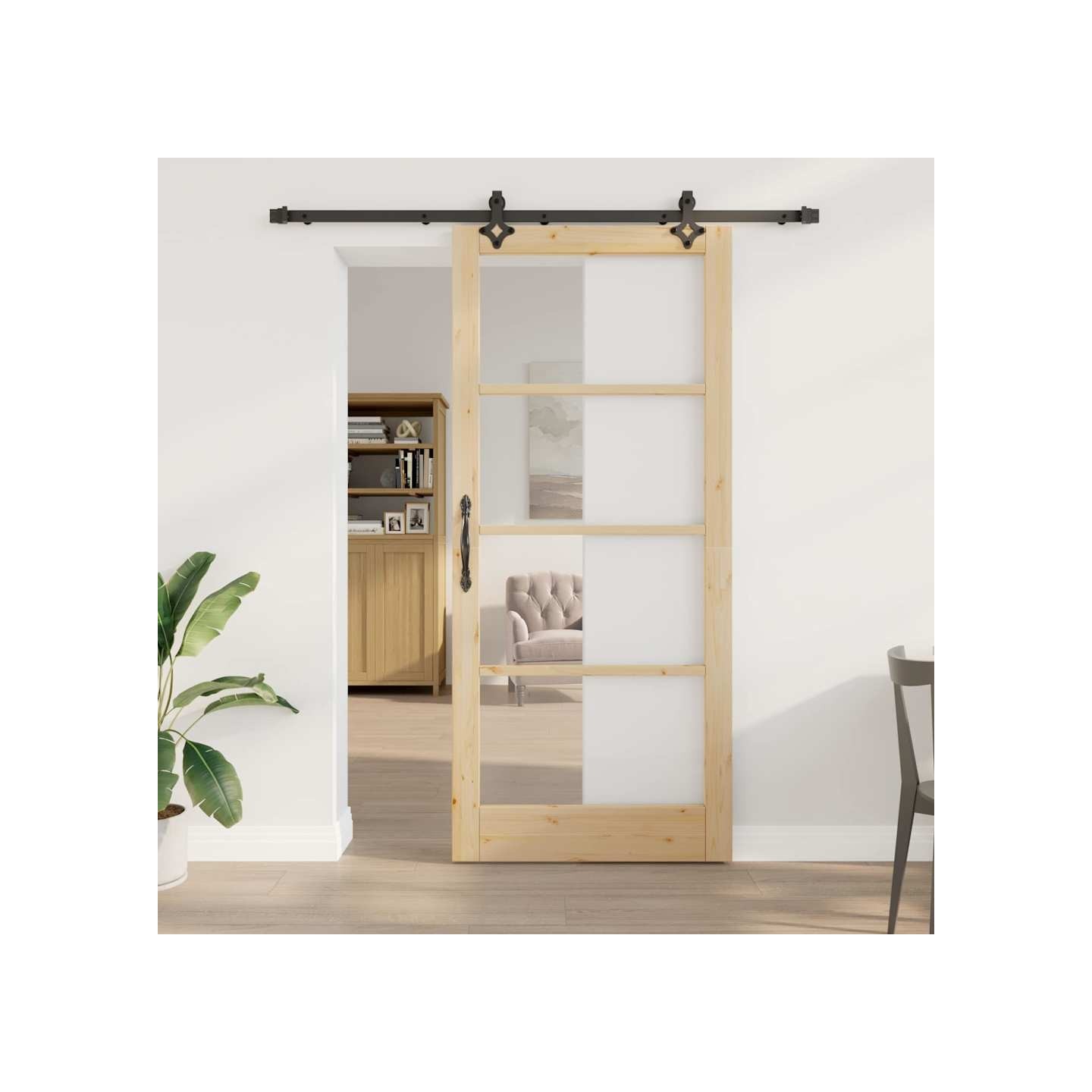 Porte coulissante ORKDAL 93 x 211 cm Naturel et noir
