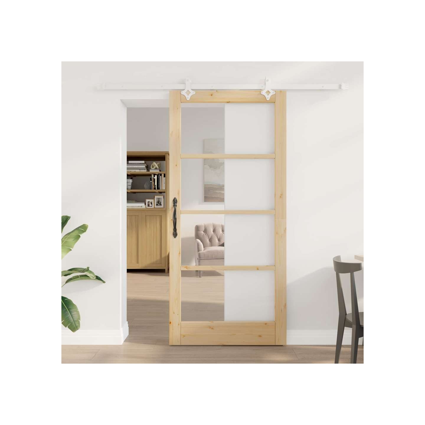 Porte coulissante 93 x 202 cm Bois de pin massif et verre