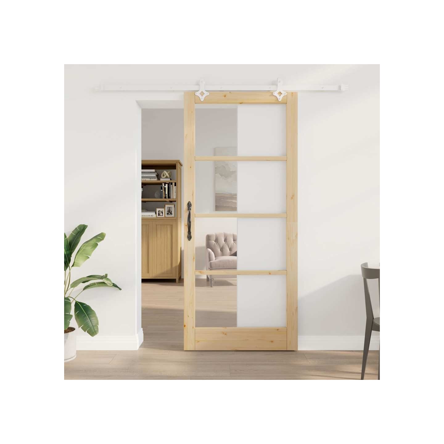 Porte coulissante 93 x 211 cm Bois de pin massif et verre