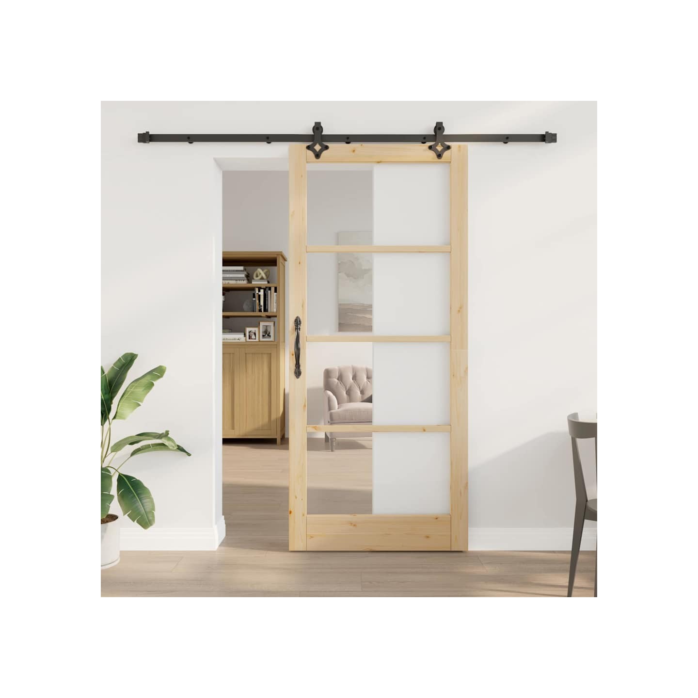 Porte coulissante Naturel 93 x 211 cm Solid Pine Wood and Glass