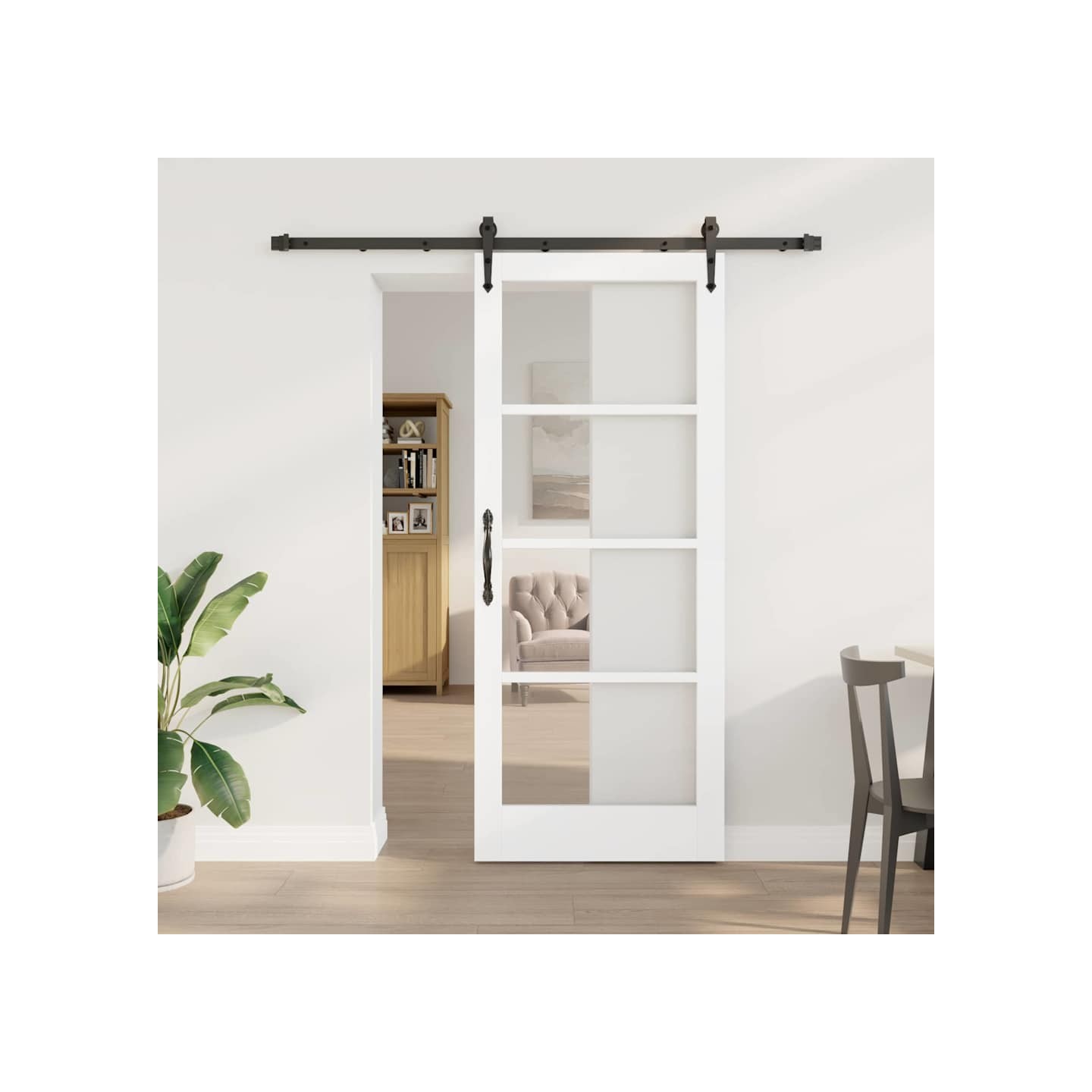 Porte coulissante 83 x 202 cm Solid Pine Wood and Glass Blanc