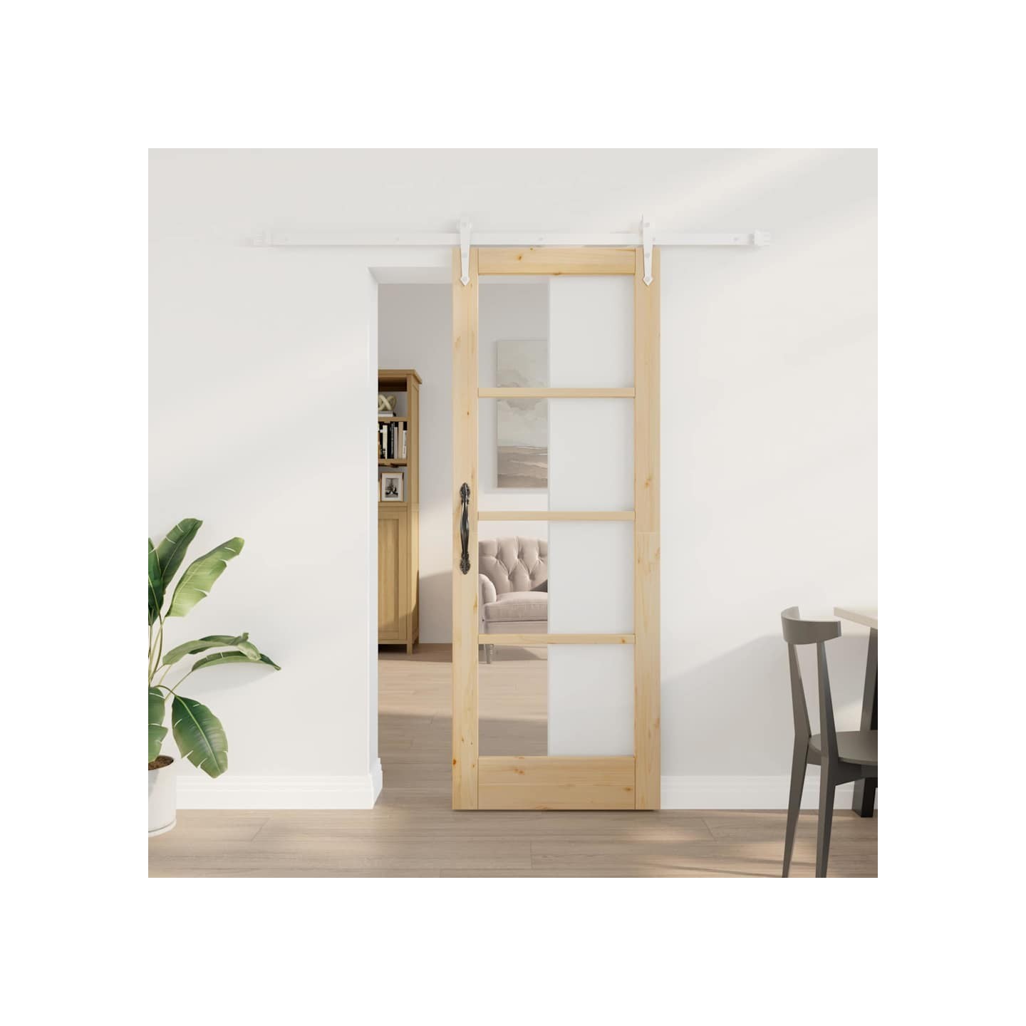 Porte coulissante 73,5 x 198,5 cm Solid Pine Wood and Glass