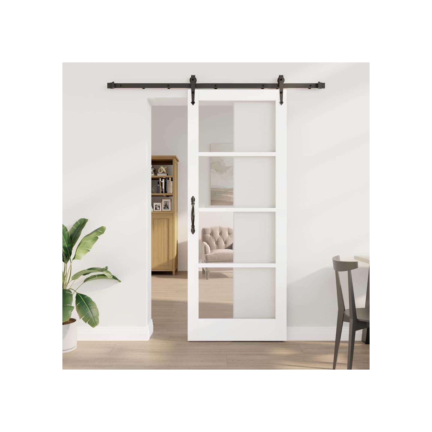 Porte coulissante 83 x 211 cm Solid Pine Wood and Glass Blanc