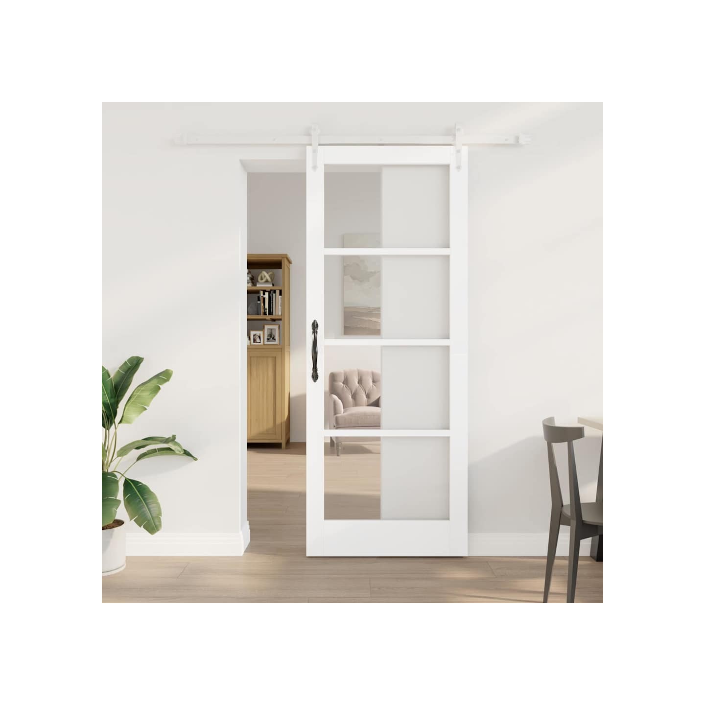 Porte coulissante 83 x 211 cm Solid Pine Wood and Glass Blanc