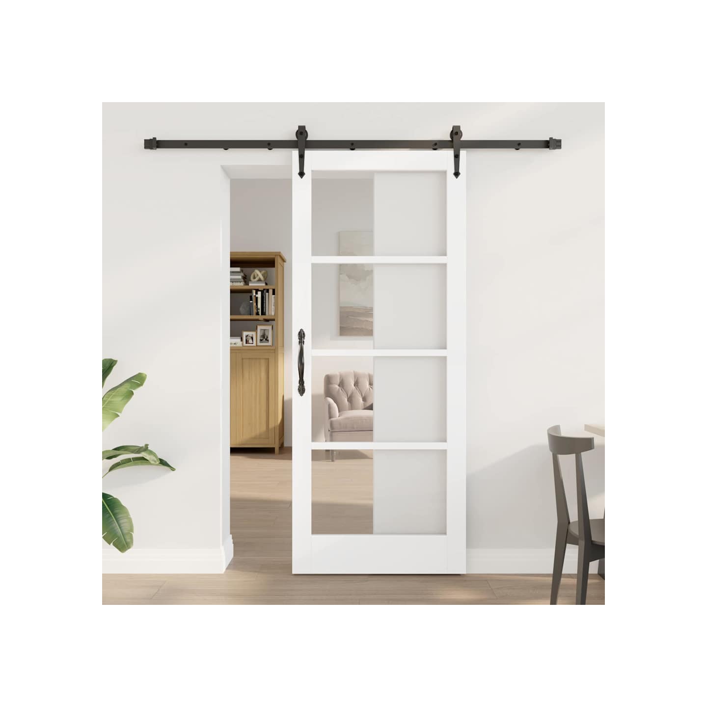 Porte coulissante 83 x 202 cm Solid Pine Wood and Glass