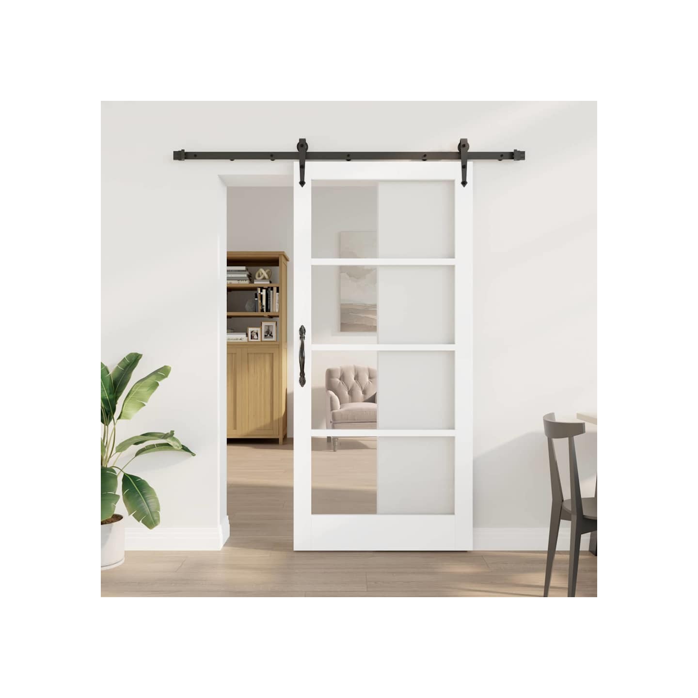 Porte coulissante 93 x 202 cm Solid Pine Wood and Glass Blanc