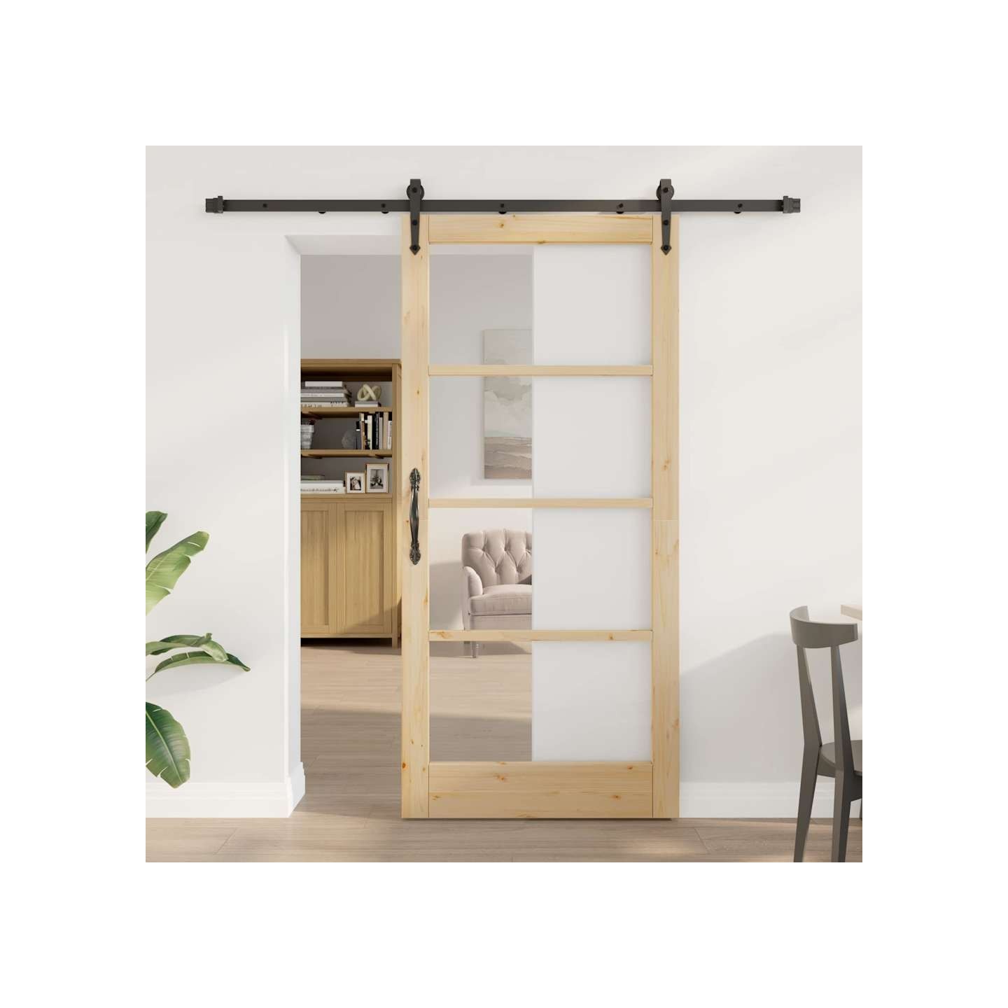Porte coulissante 93 x 202 cm Solid Pine Wood and Glass
