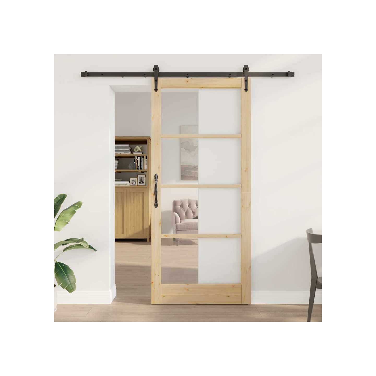 Porte coulissante 93 x 211 cm Solid Pine Wood and Glass