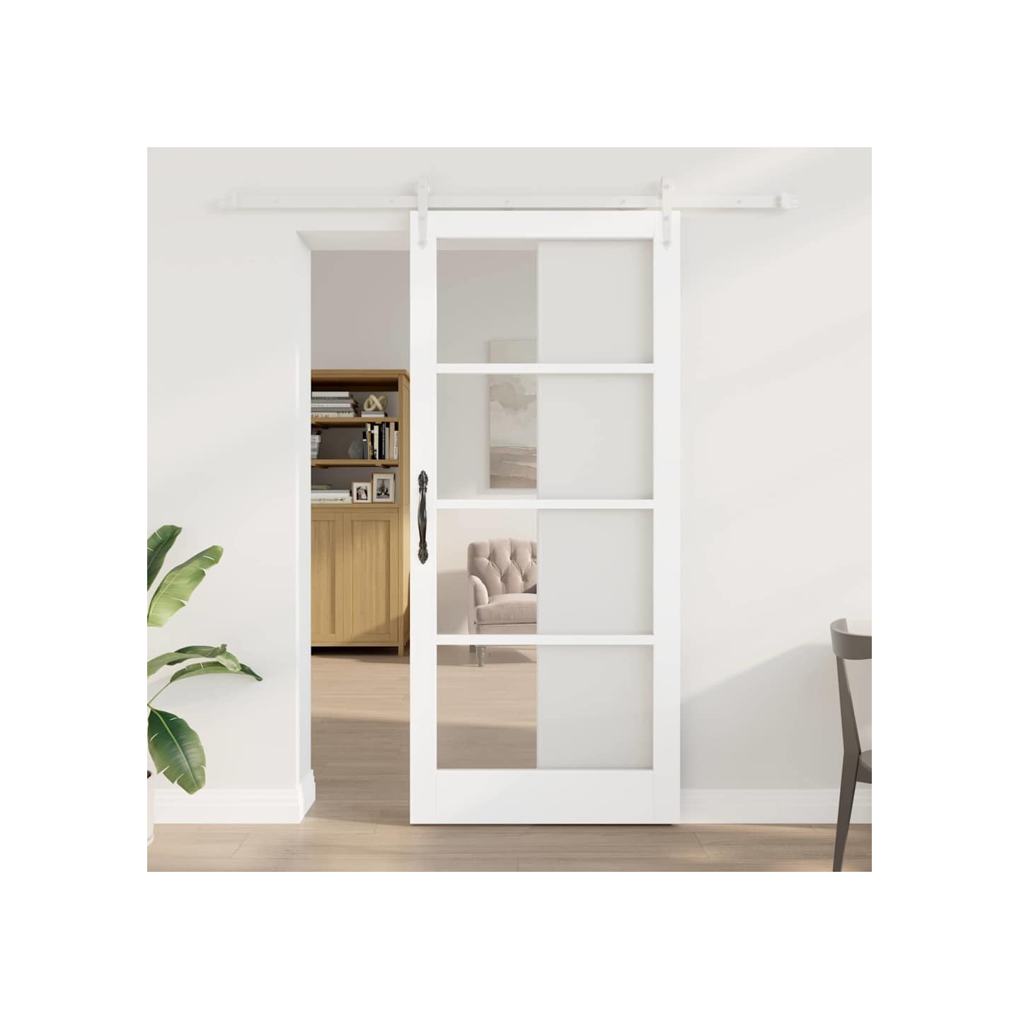 Porte coulissante 93 x 211 cm Solid Pine Wood and Glass Blanc