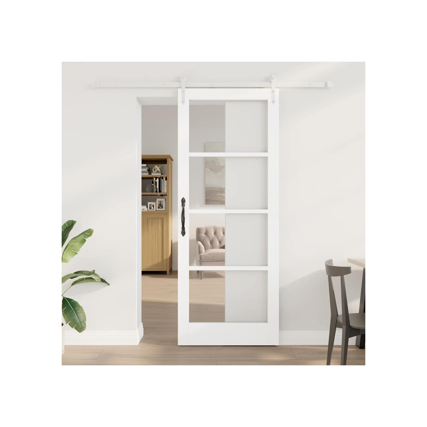 Porte coulissante 83 x 211 cm Solid Pine Wood and Glass Blanc