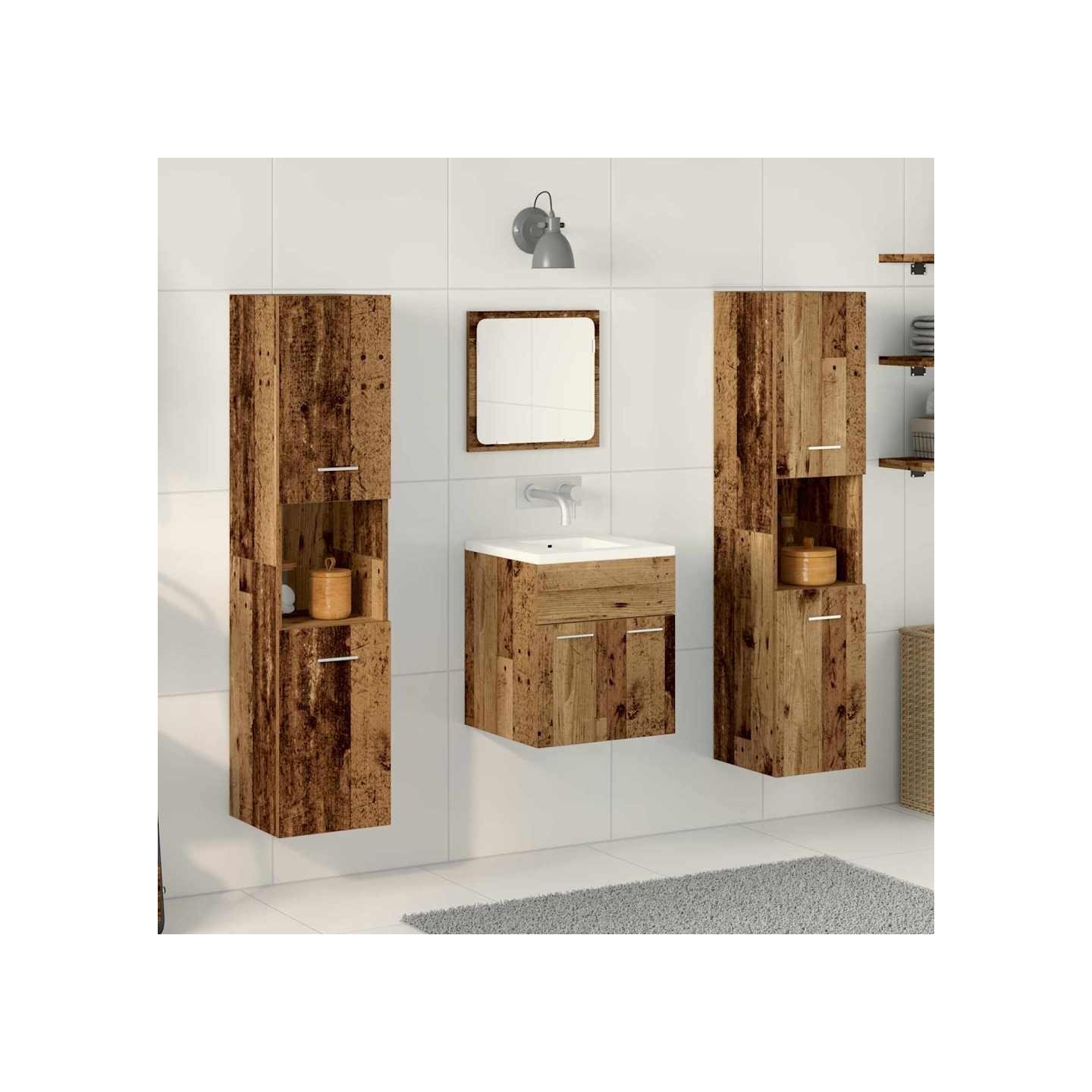 Ensemble de mobilier de salle de bain 4 pc Bois Ancien
