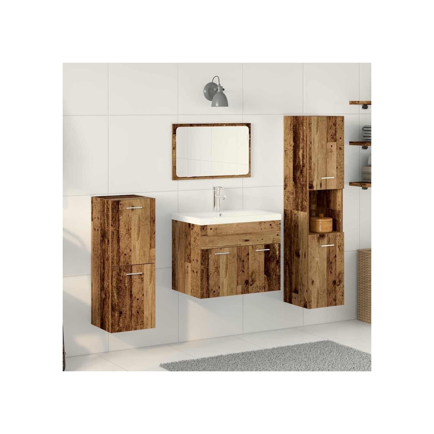 Ensemble de mobilier de salle de bain 4 pc Bois Ancien