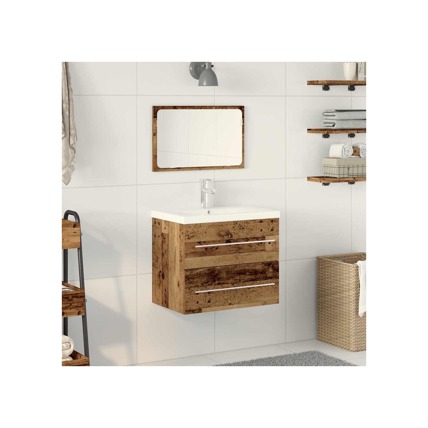 Meuble de Lavabo de Salle de Bain 2 pc Bois Ancien