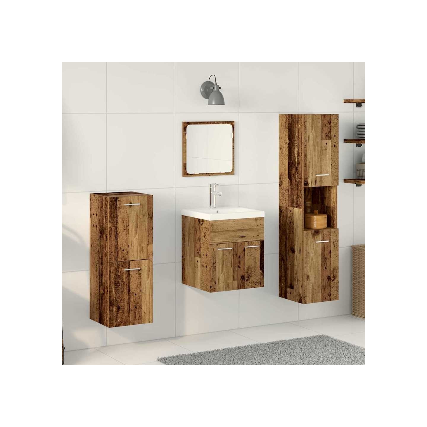 Ensemble de mobilier de salle de bain 4 pc Bois Ancien