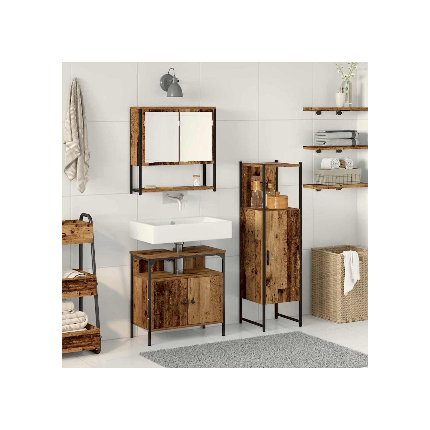 Ensemble de mobilier de salle de bain 3 pièces Marron