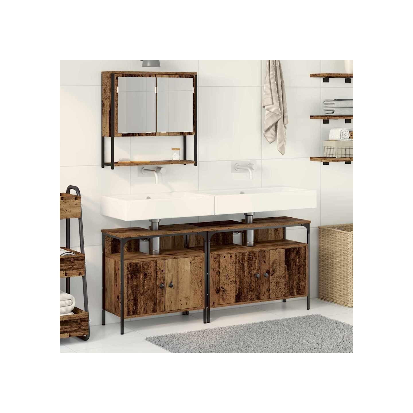 Ensemble de mobilier de salle de bain 3 pièces Marron